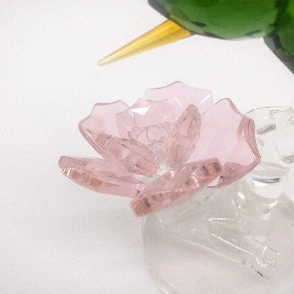 Sorelle Crystal Green Hummingbird Figurine Pink Flower Rare Signed 4 -3/4